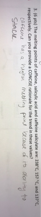 Solved 3 6 Pts The Melting Points Of Caffeine Salicylic Chegg Com