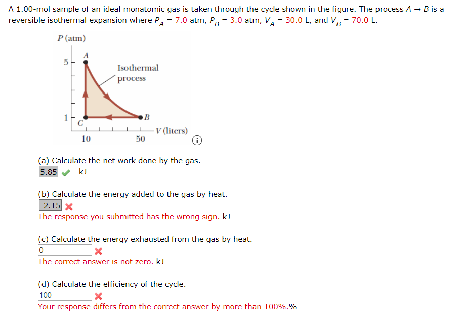 Solved A 1.00-mol Sample Of An Ideal Monatomic Gas Is Taken | Chegg.com