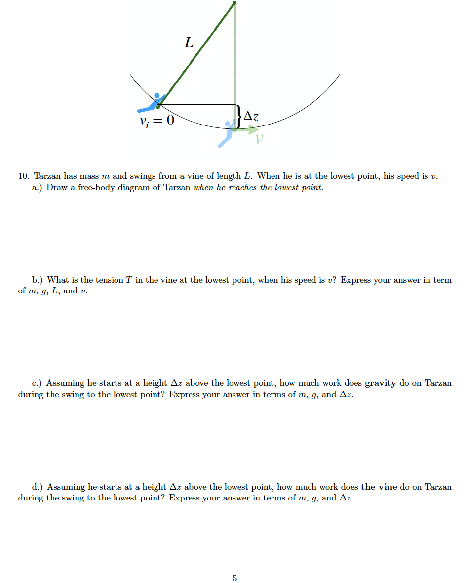 Solved E What Is V Tarzan S Speed At The Lowest Point Chegg Com