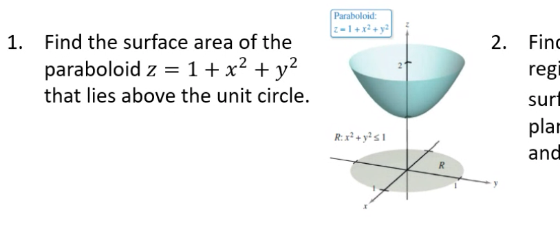 Solved Paraboloid Z 1 X2 Y2 2 Find 1 Find The Chegg Com