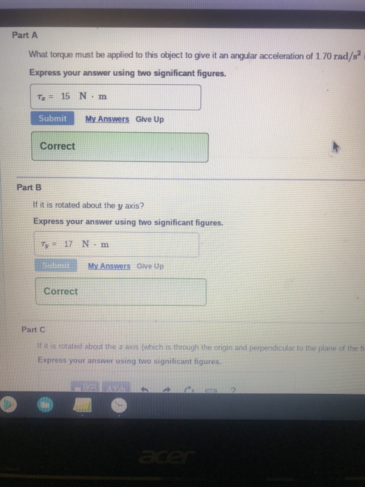 Solved Part C If it is rotated about the z axis (which is | Chegg.com