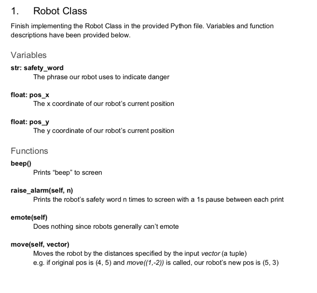Solved 1. Robot Class Finish implementing the Robot Class in | Chegg.com
