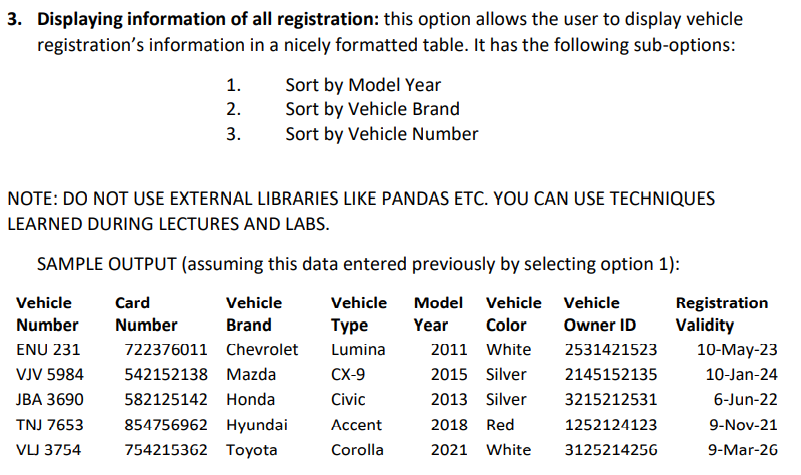 Solved Vehicle Registration Management System ICS 104 Lab | Chegg.com