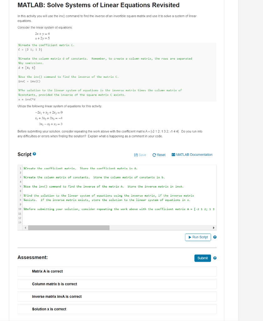 Solved In this activity you will use the inv() command to | Chegg.com