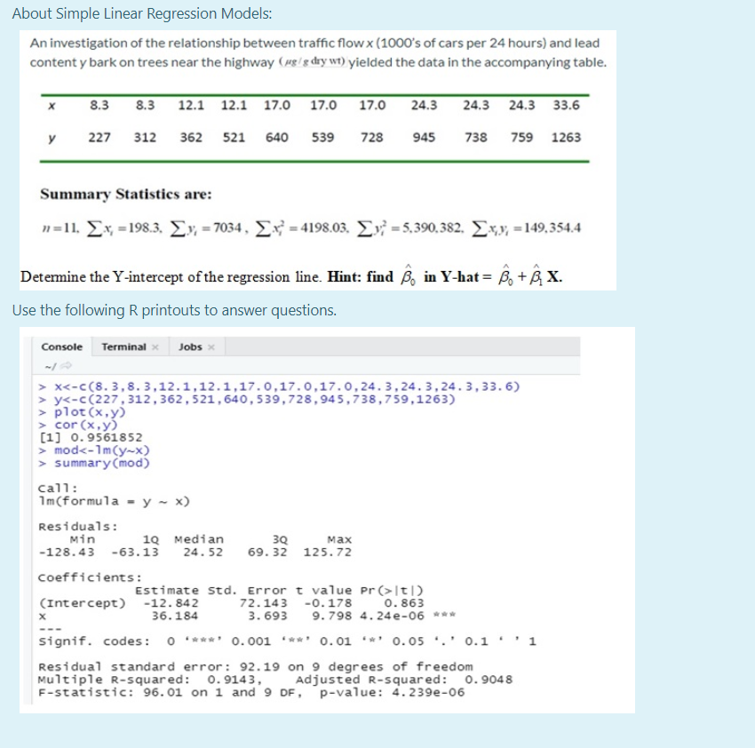 Solved About Simple Linear Regression Models: An | Chegg.com