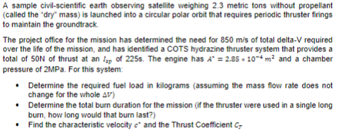 Solved A sample civil-scientific earth observing satellite | Chegg.com