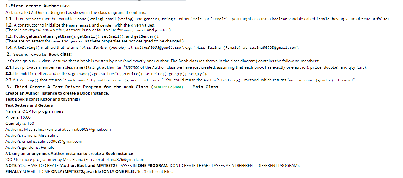 Solved QUESTION 1 Create a program in OOP using following | Chegg.com