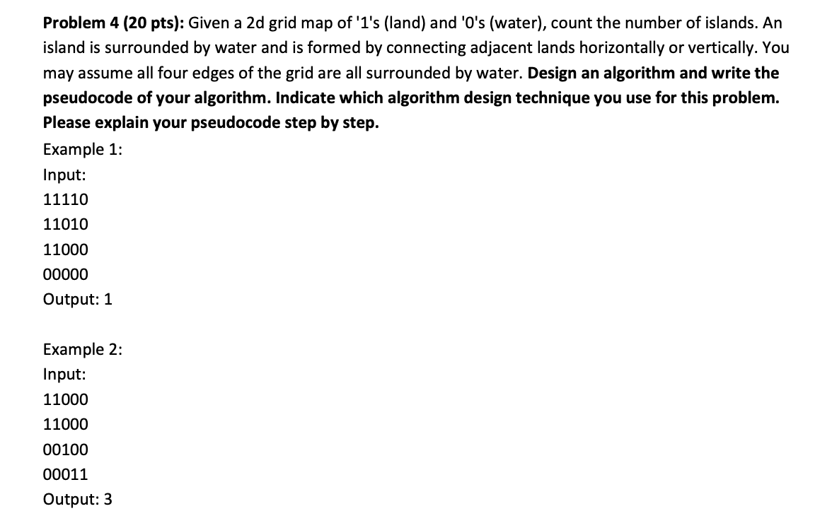 Solved Problem 4 20 Pts Given A 2d Grid Map Of 1s