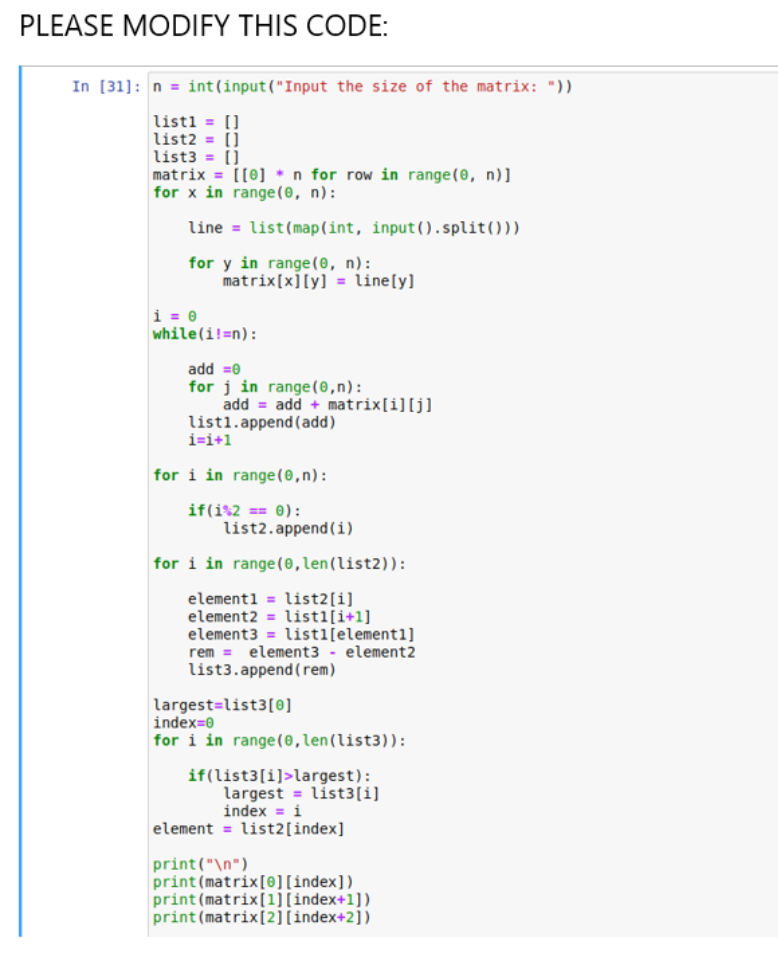 Solved Please modify or submit a new code for the problem | Chegg.com