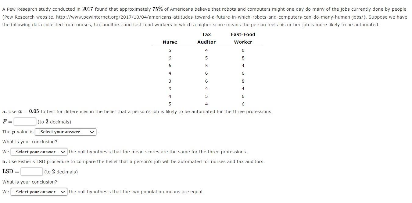 Solved A Pew Research Study Conducted In 2017 Found That | Chegg.com