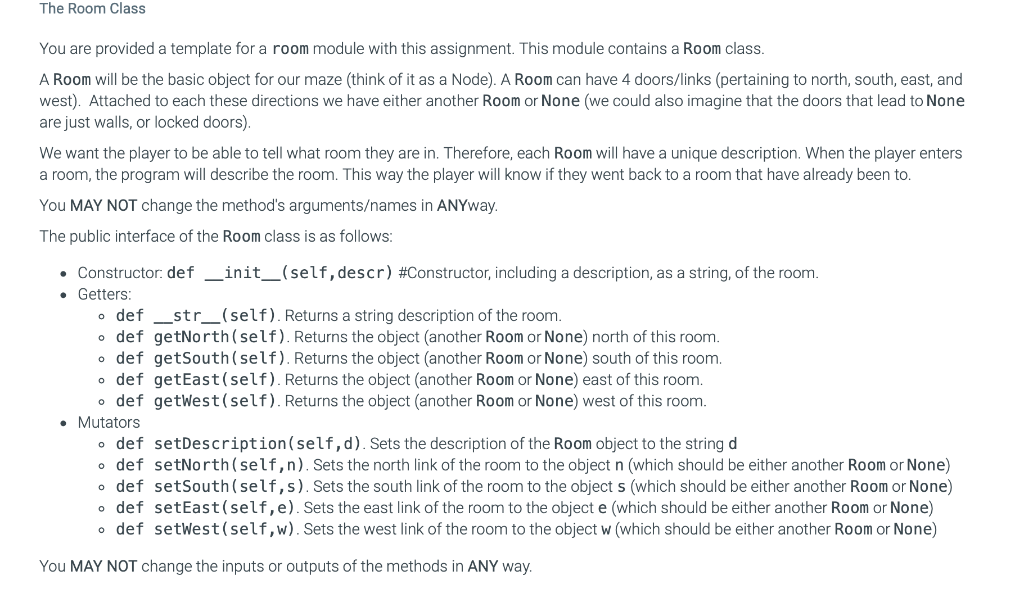 Solved The Room Class You are provided a template for a room | Chegg.com