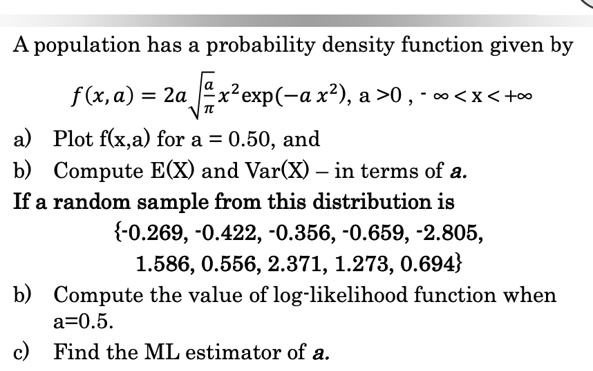 Solved A population has a probability density function given | Chegg.com