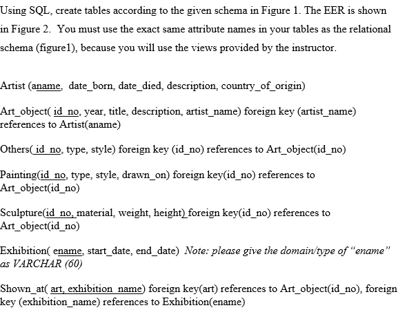 Solved Using SQL, create tables according to the given | Chegg.com