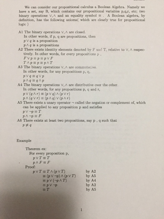 Solved We Can Consider Our Propositional Calculus A Boolean | Chegg.com