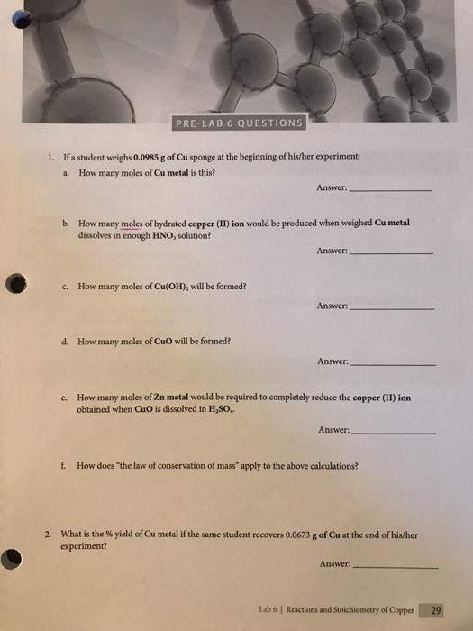 Solved PRE-LAB 6 QUESTIONS 1. If a student weighs 0.0985 g | Chegg.com