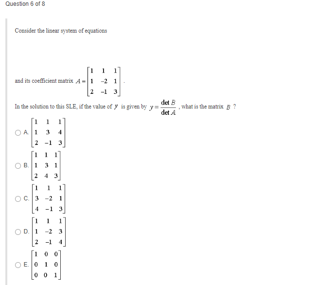 Solved Question 6 Of 8 Consider The Linear System Of Equa Chegg Com