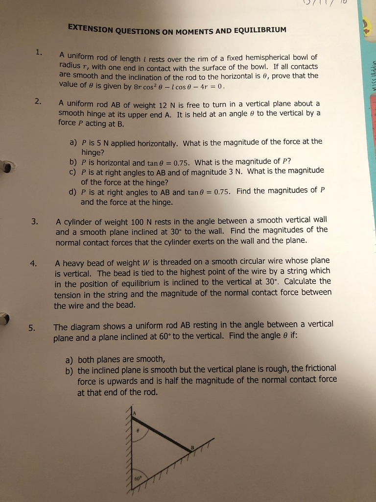 Solved Extension Questions On Moments And Equilibrium 1. 