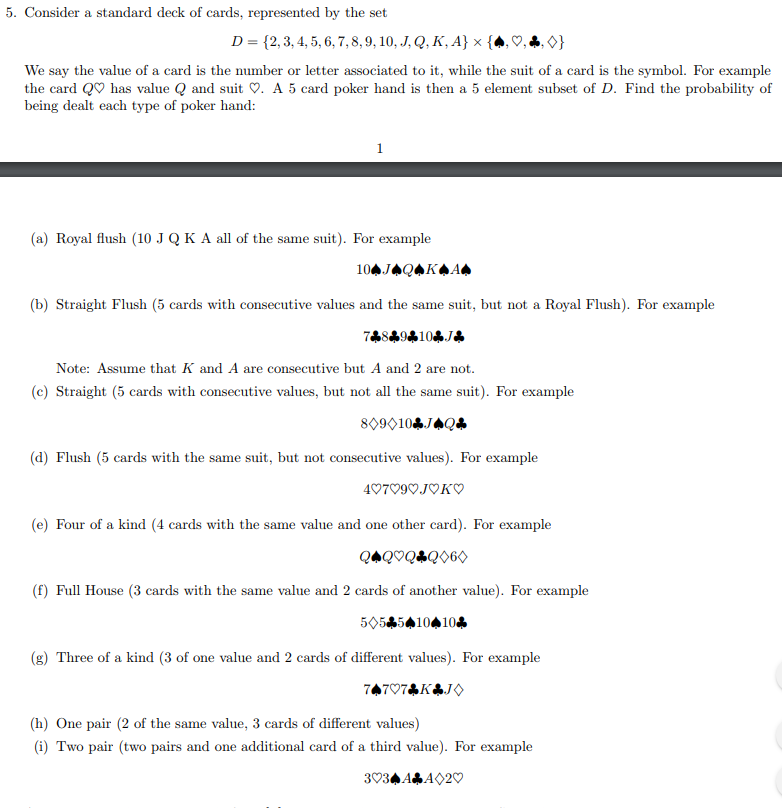 Solved 5 Consider A Standard Deck Of Cards Represented Chegg Com
