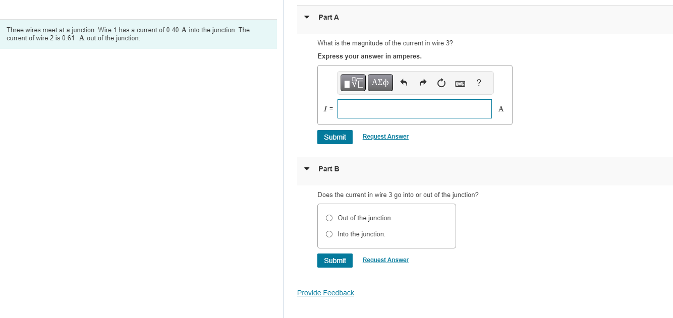 Solved Three wires meet at a junction. Wire 1 has a current