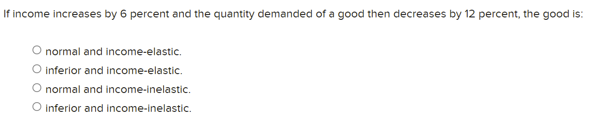 Solved If income increases by 6 percent and the quantity | Chegg.com