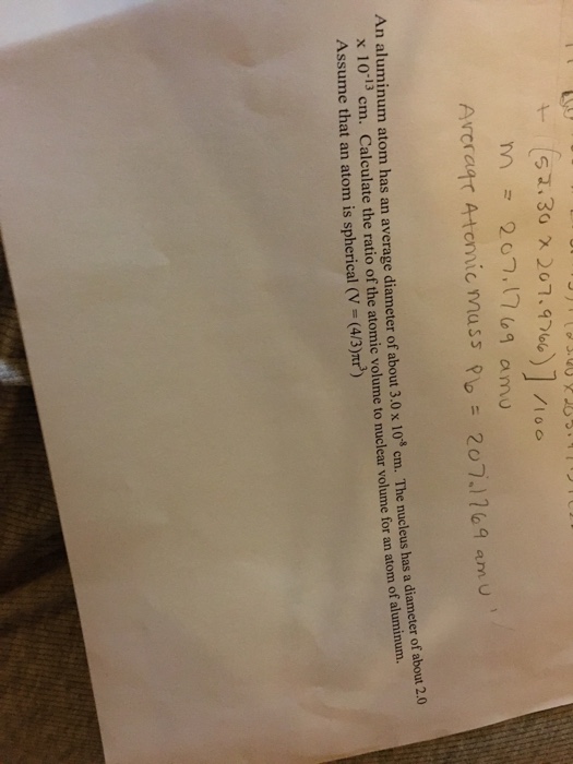 Solved An aluminum atom has an average diameter of about 3.0