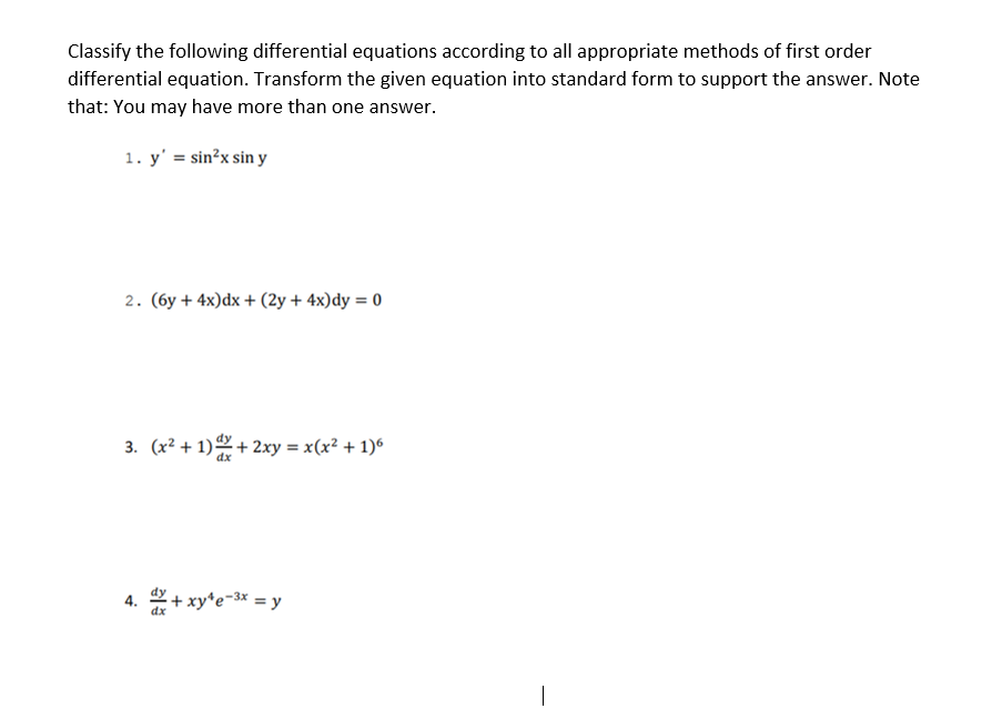Solved Classify The Following Differential Equations Chegg Com