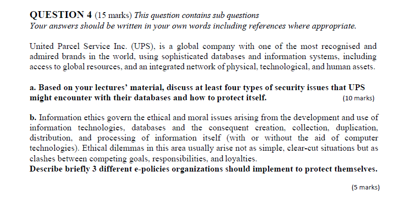 Solved QUESTION 4 (15 marks) This question contains sub | Chegg.com