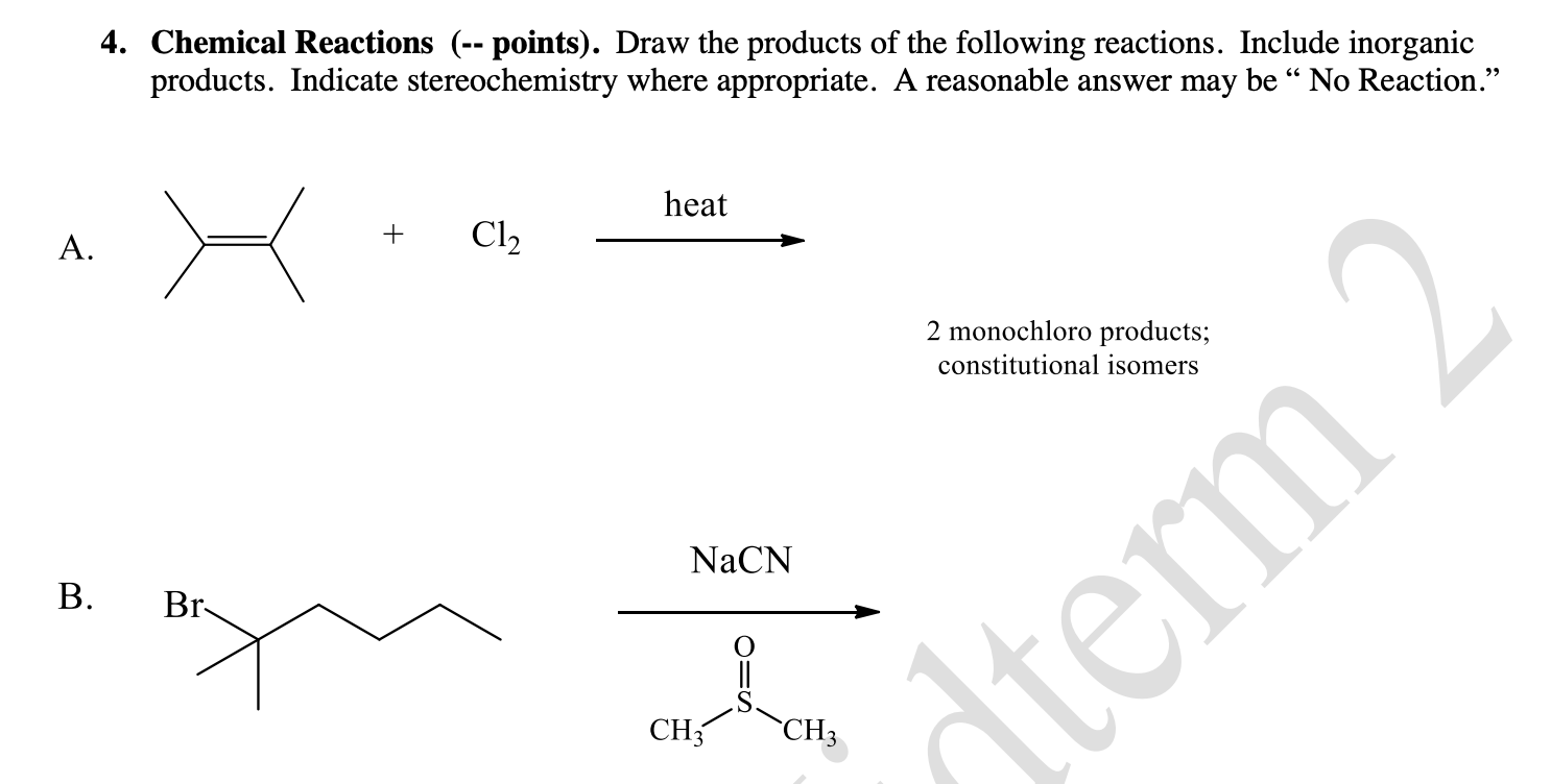 Solved 4 Chemical Reactions Points Draw The Produc