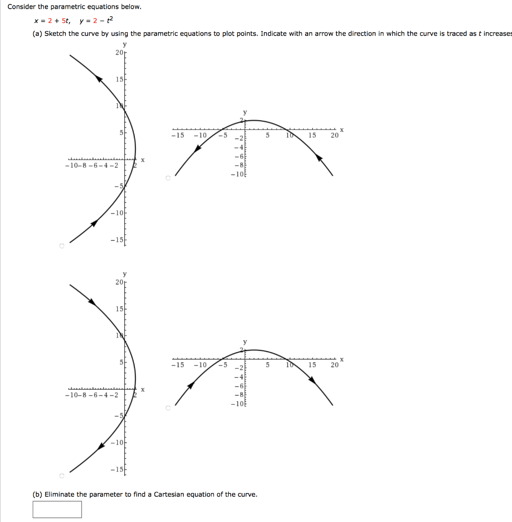 Solved Consider the parametric equations below. x = 2 + 5t, | Chegg.com