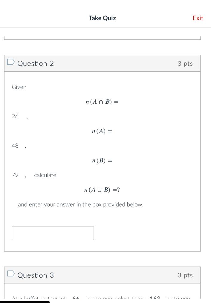 Solved Given N(A∩B)= 26 , N(A)= 48 , N(B)= 79 , Calculate | Chegg.com