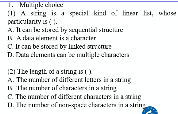 Solved (1) A string is a special kind of linear list, whose | Chegg.com