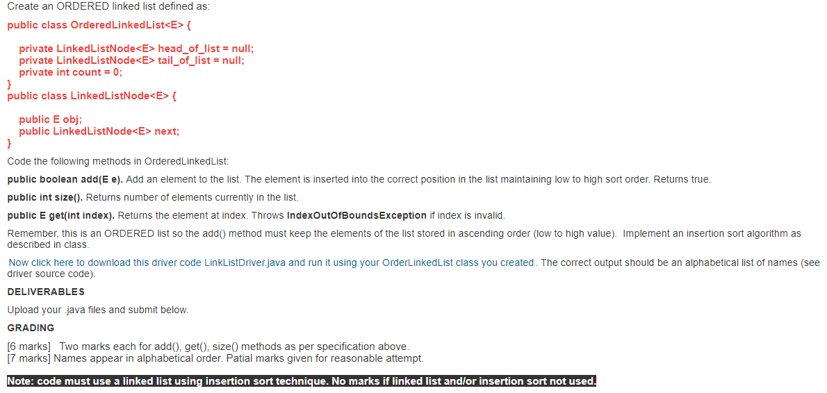 public class LinkedListDriver { private | Chegg.com