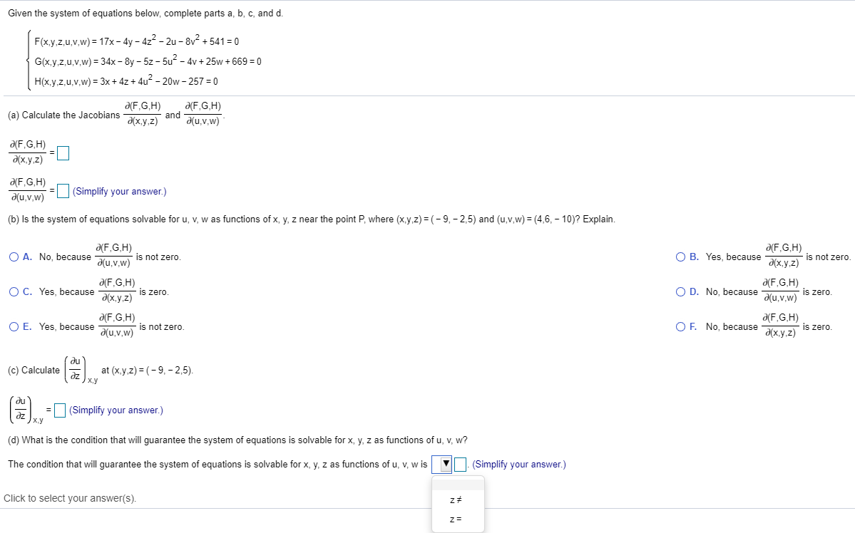 Given The System Of Equations Below Complete Parts Chegg Com