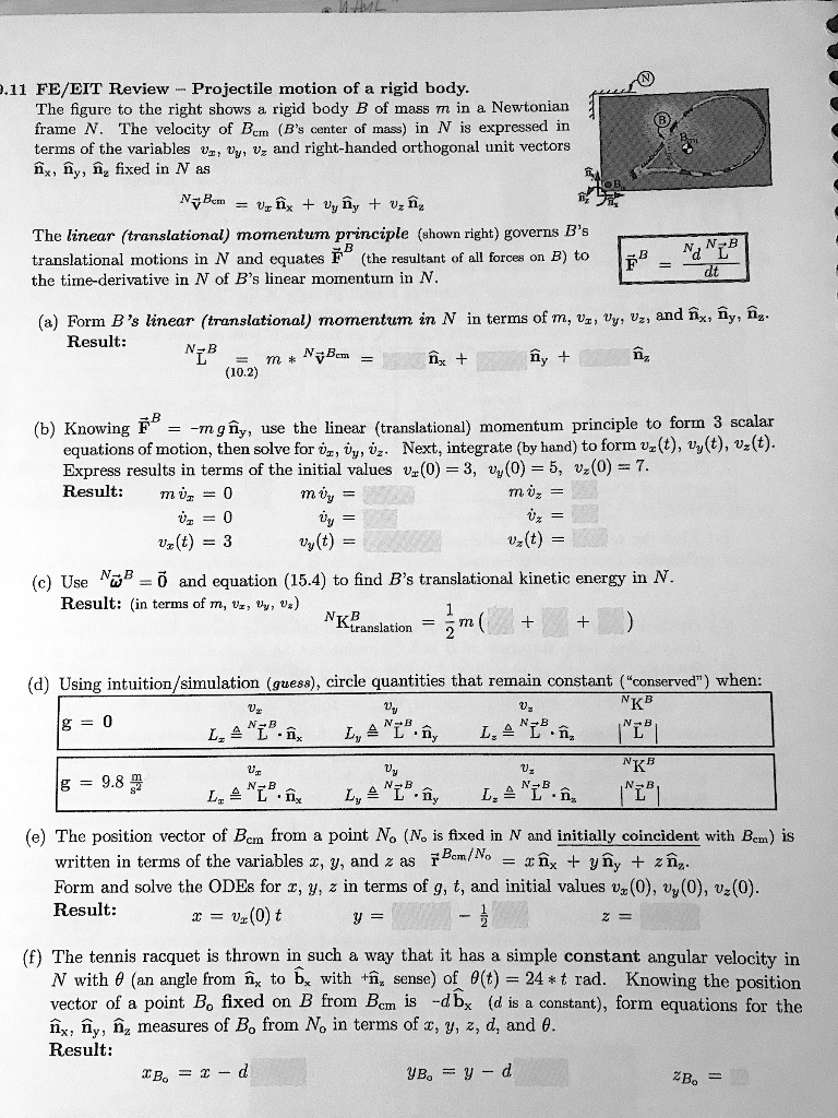 Solved 11 Fe Eit Review Projectile Motion Of A Rigid B Chegg Com