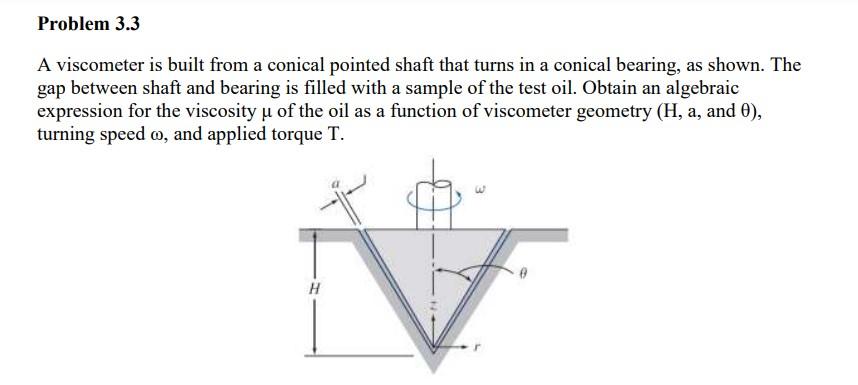 Solved Problem 3.3 A viscometer is built from a conical | Chegg.com