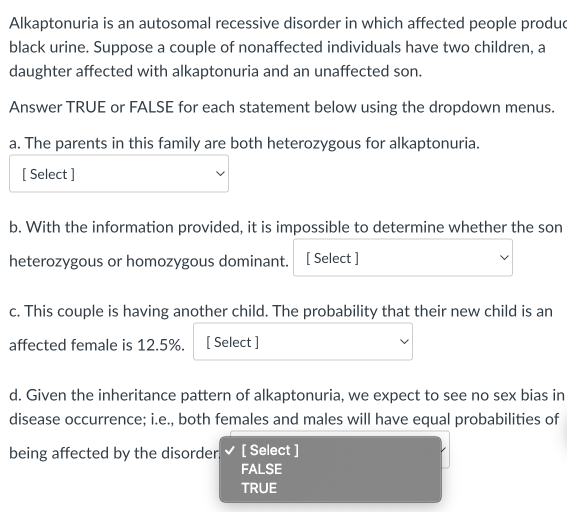 Solved Alkaptonuria is an autosomal recessive disorder in | Chegg.com