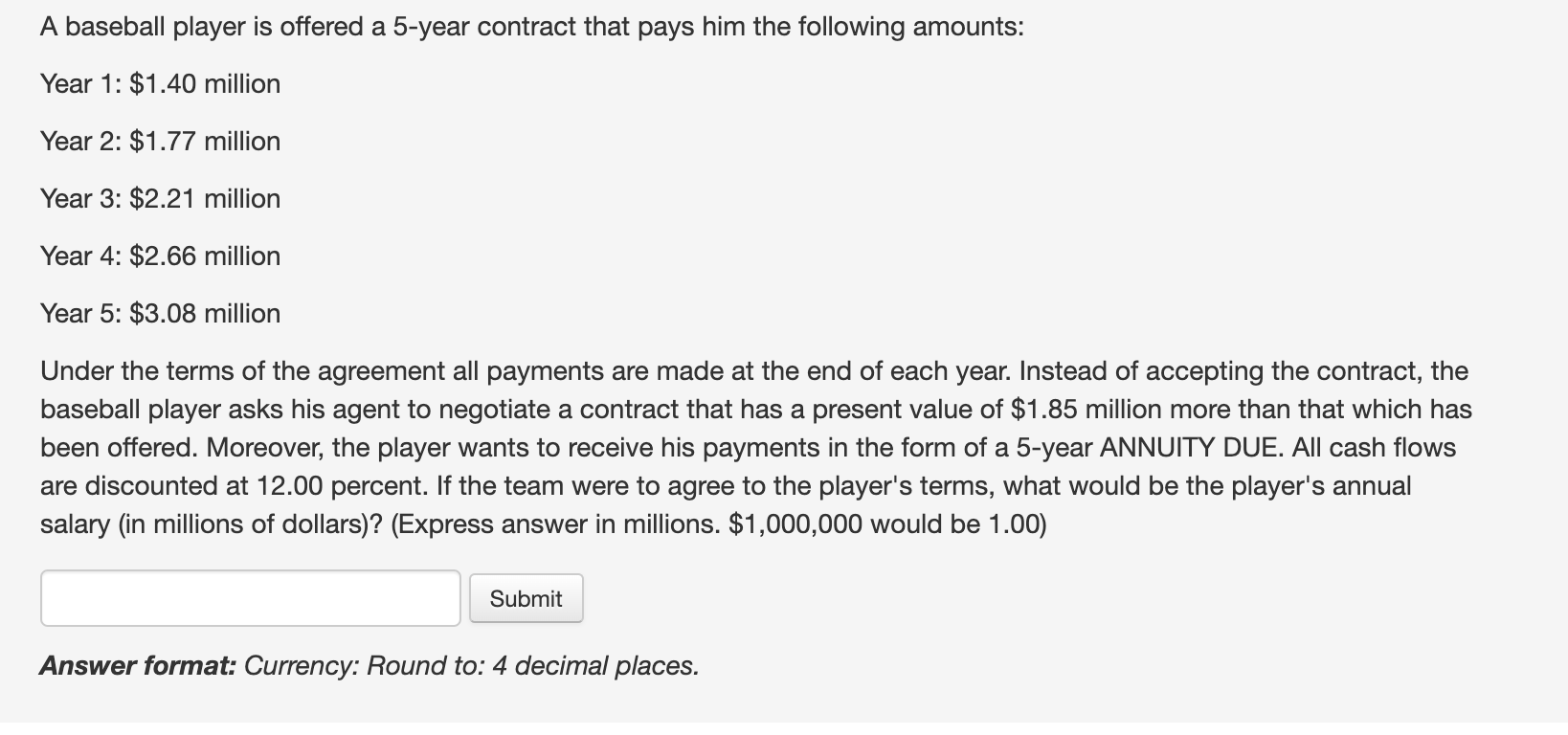 Solved A baseball player is offered a 5-year contract that | Chegg.com