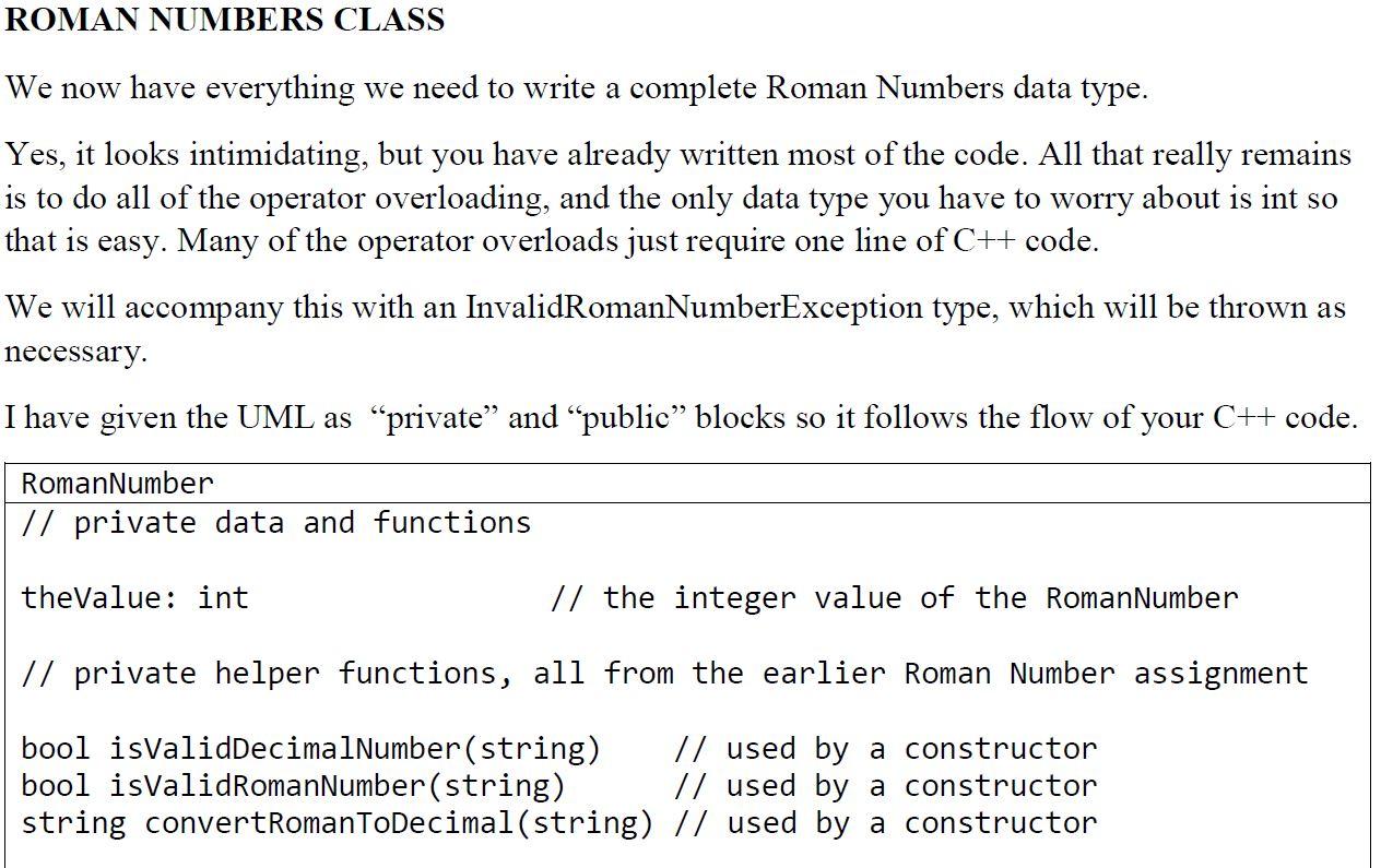 Solved ROMAN NUMBERS CLASS We now have everything we need to | Chegg.com