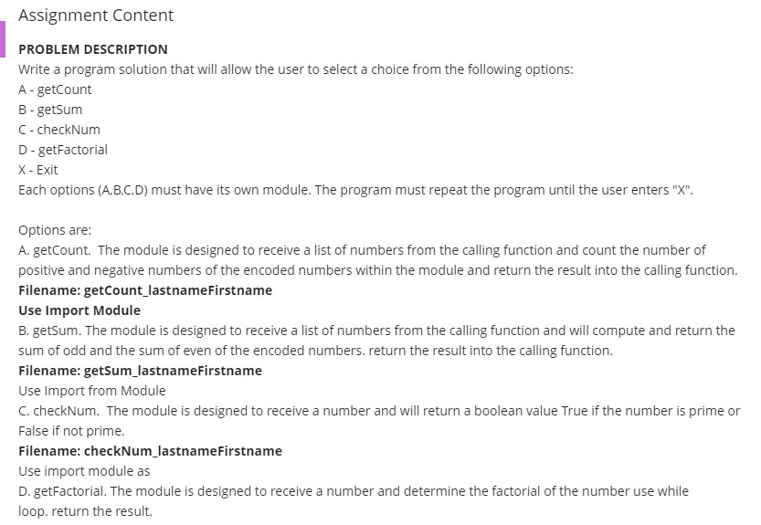 Solved Assignment Content PROBLEM DESCRIPTION Write a | Chegg.com