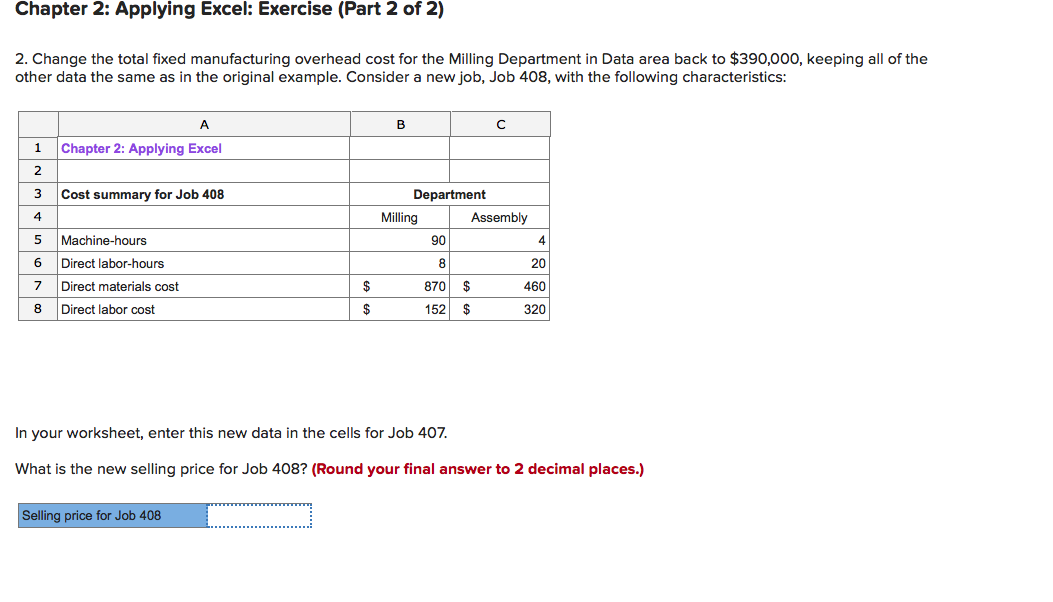 Solved Chapter 2: Applying Excel: Exercise (Part 2 of 2) 2. | Chegg.com