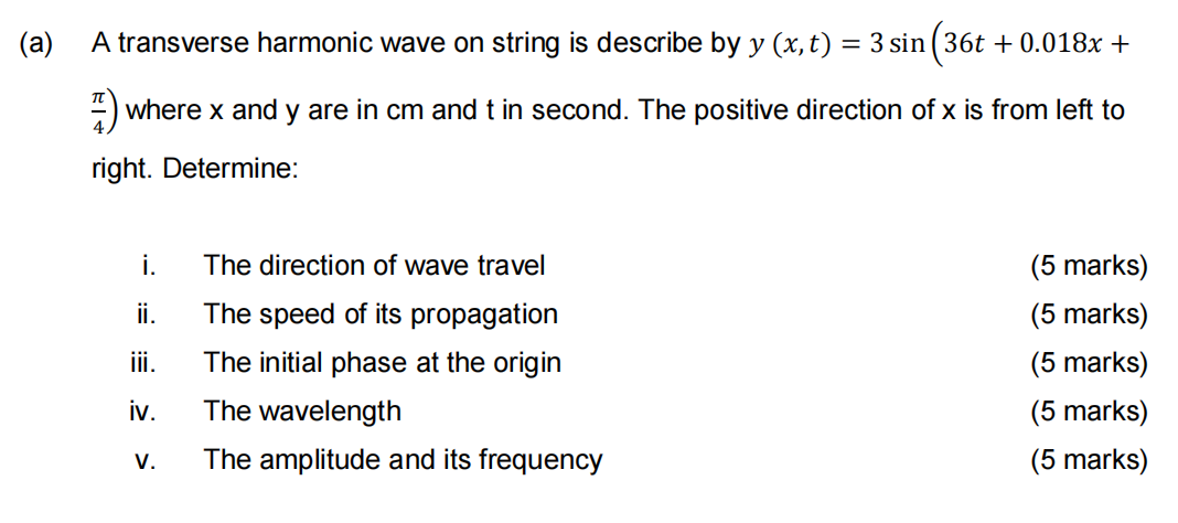 Solved (a) A transverse harmonic wave on string is describe | Chegg.com