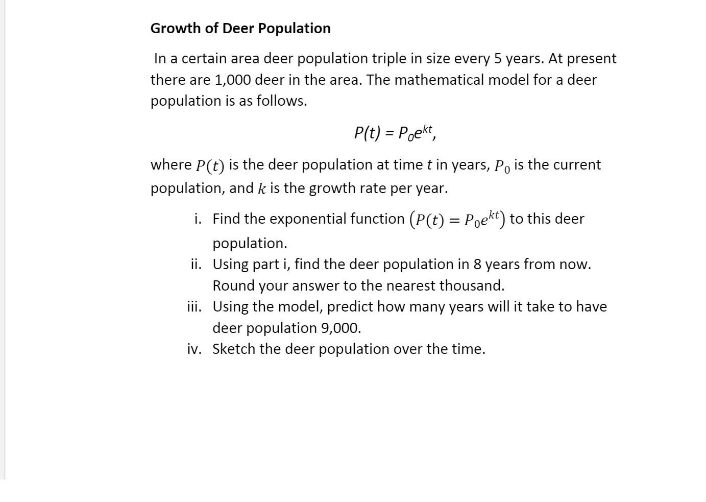 Solved Growth Of Deer Population In A Certain Area Deer | Chegg.com