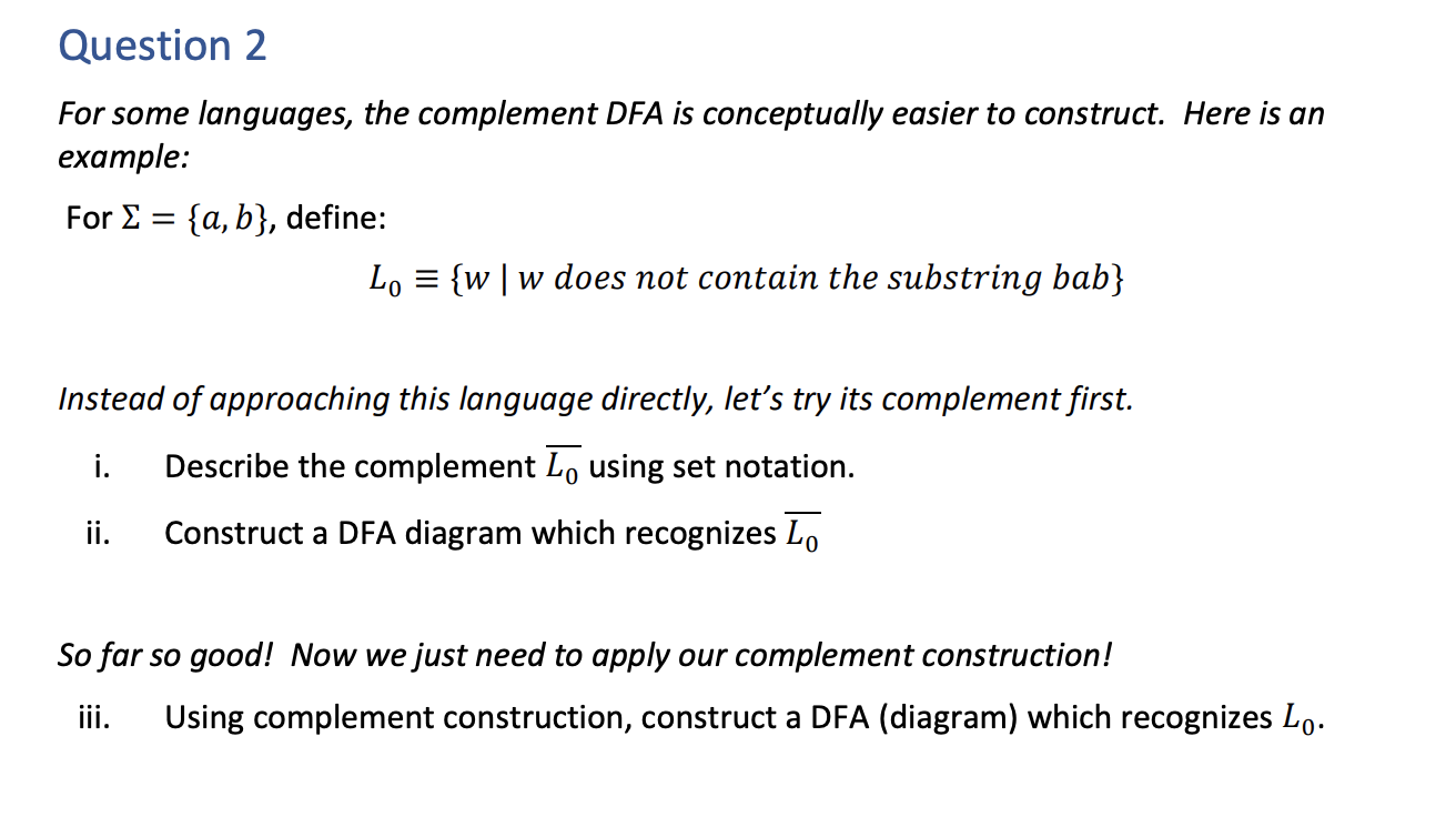 Solved Question 1 Construct A Diagram For Following DFA, | Chegg.com