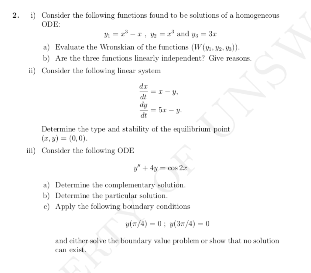 Solved i) Consider the following functions found to be | Chegg.com