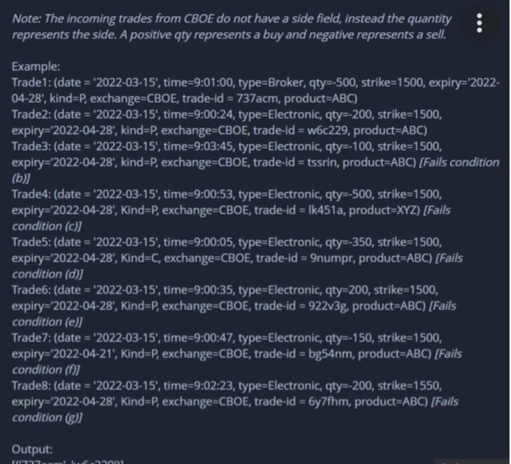 Note: The incoming trades from CBOE do not have a side field, instead the quantity represents the side. A positive qty repres