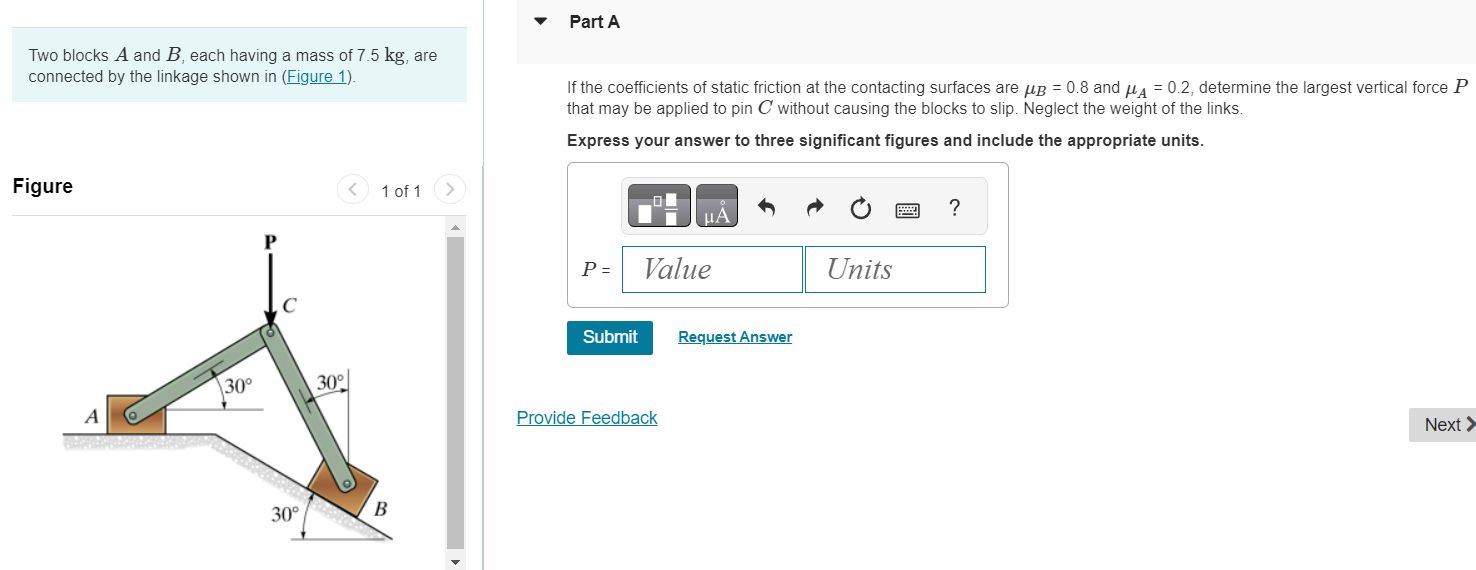 Solved Two blocks A and B, each having a mass of 7.5 kg, are | Chegg.com