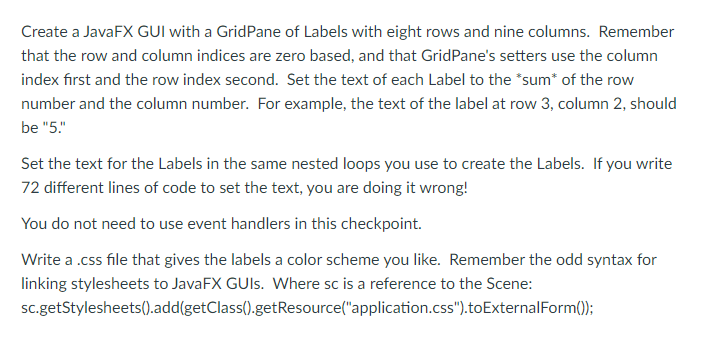 Solved Create a JavaFX GUI with a GridPane of Labels with Chegg