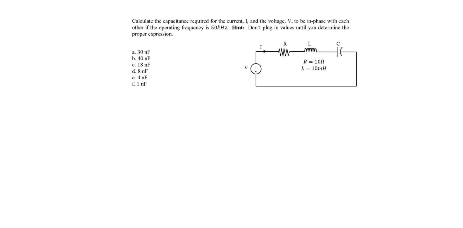 Solved Calculate the capacitance required for the current, | Chegg.com