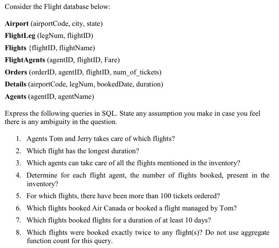 Solved Consider the Flight database below: Airport | Chegg.com