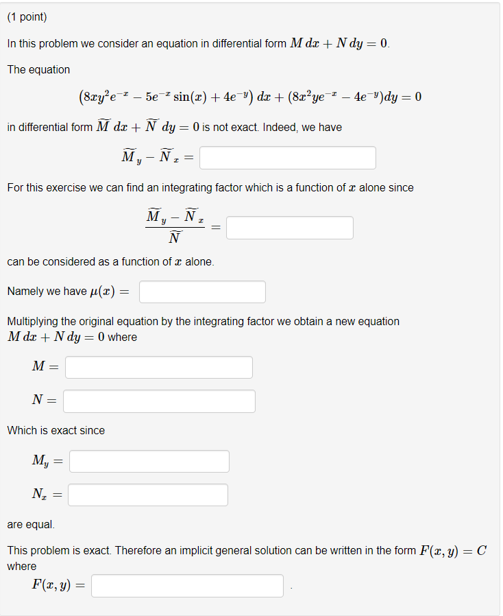 Solved (1 ﻿point)In this problem we consider an equation in | Chegg.com